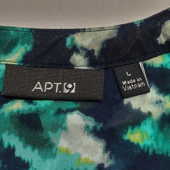 Apt. 9 Navy Blue & Teal Sheer 3/4 Sleeves Blouse Size L - Picture 11 of 12